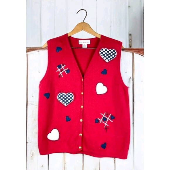 Valentine's Red Embroidered Novelty Sweater Vest Size XL 100% Cotton Teacher - Picture 1 of 4